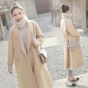 2018 Korean Autumn Winter Women Long Wool Blend Coat  Plus Size Casual Loose Warm Casaco Feminino Simple Woolen Midi Outerwear