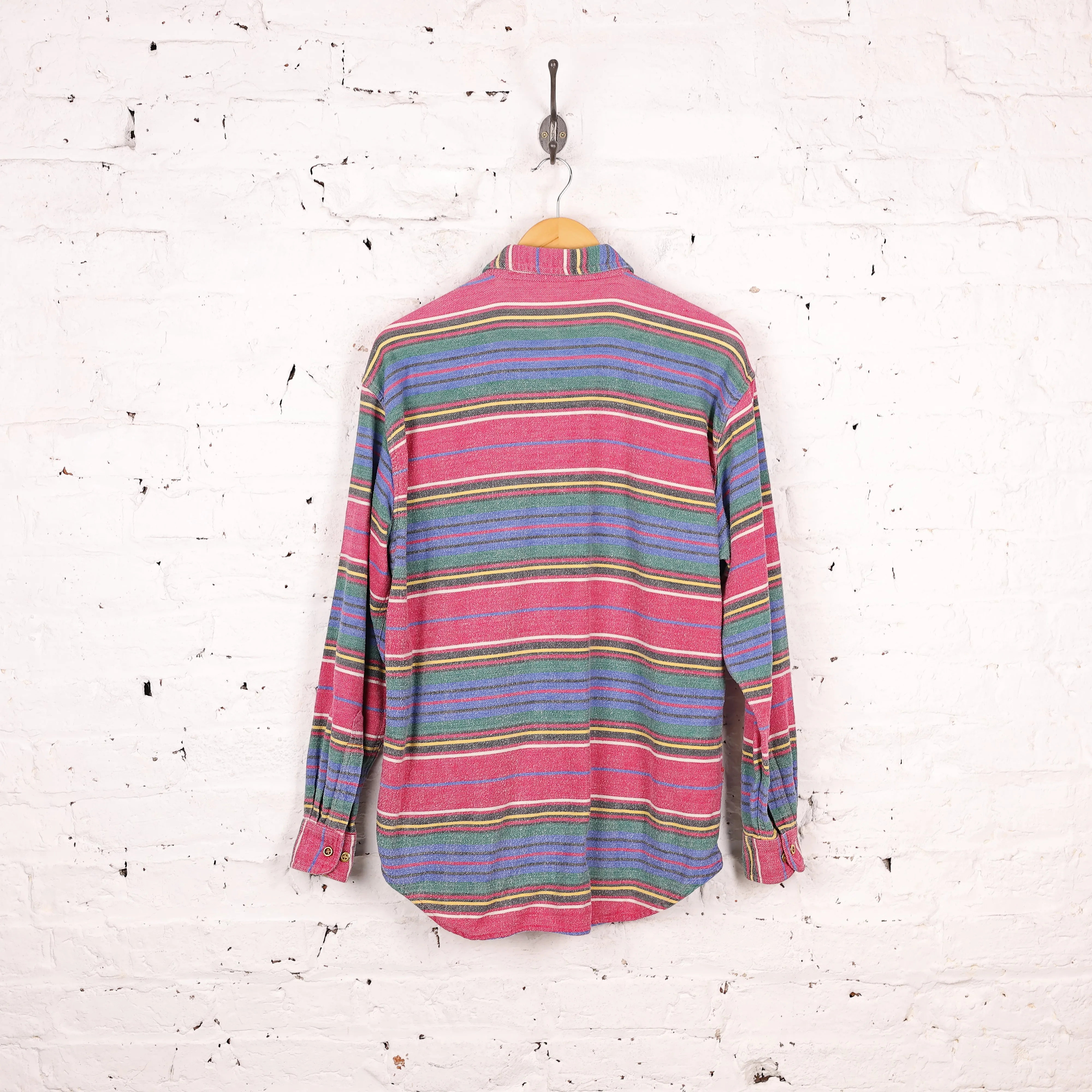 90s Striped Flannel Shirt - Red - L