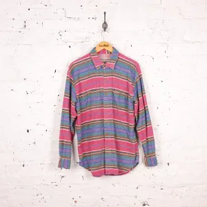 90s Striped Flannel Shirt - Red - L