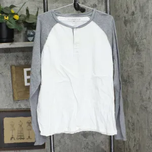 Aeropostale Mens Cotton Colorblock Long Sleeve Henley Shirt White / Gray 2XL