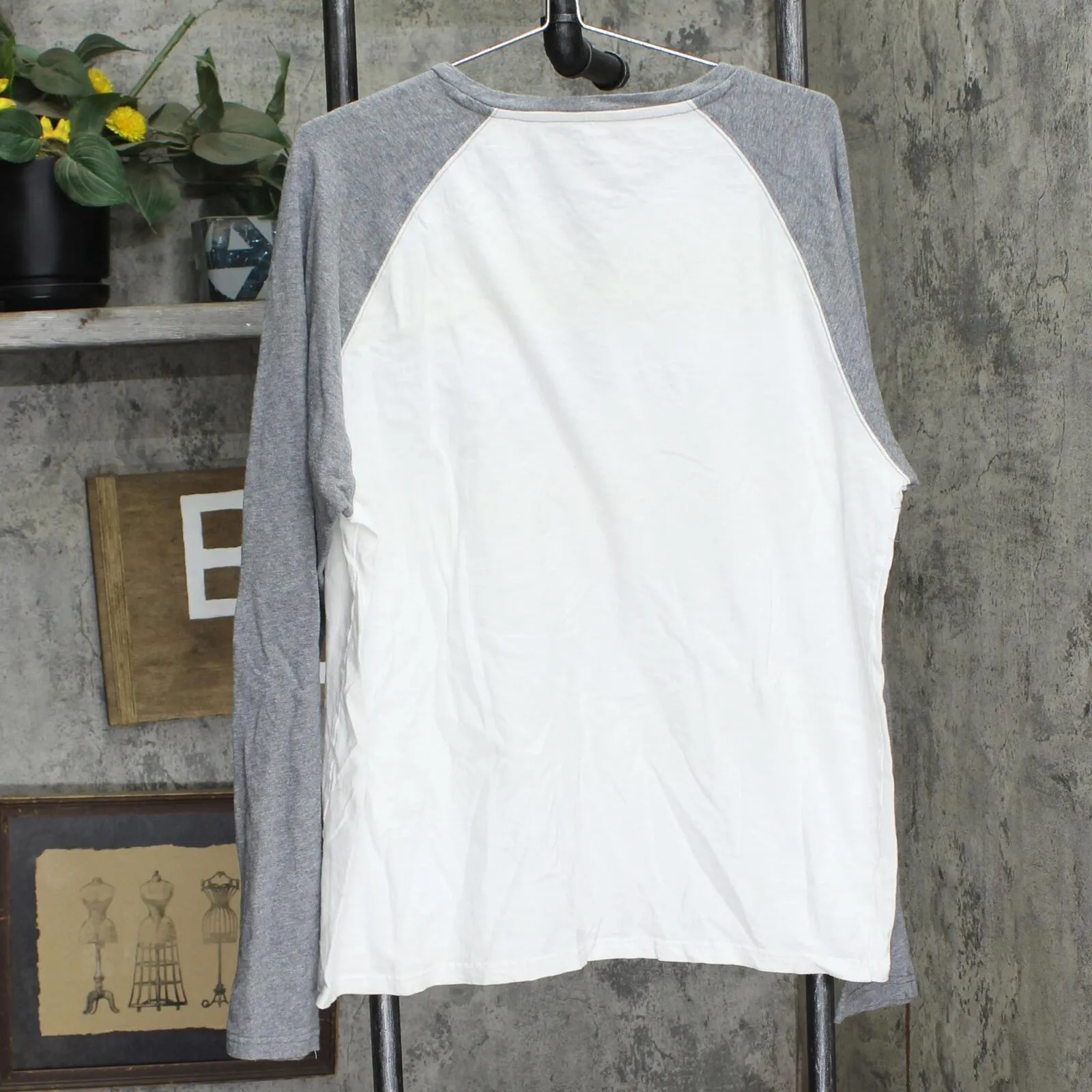Aeropostale Mens Cotton Colorblock Long Sleeve Henley Shirt White / Gray 2XL