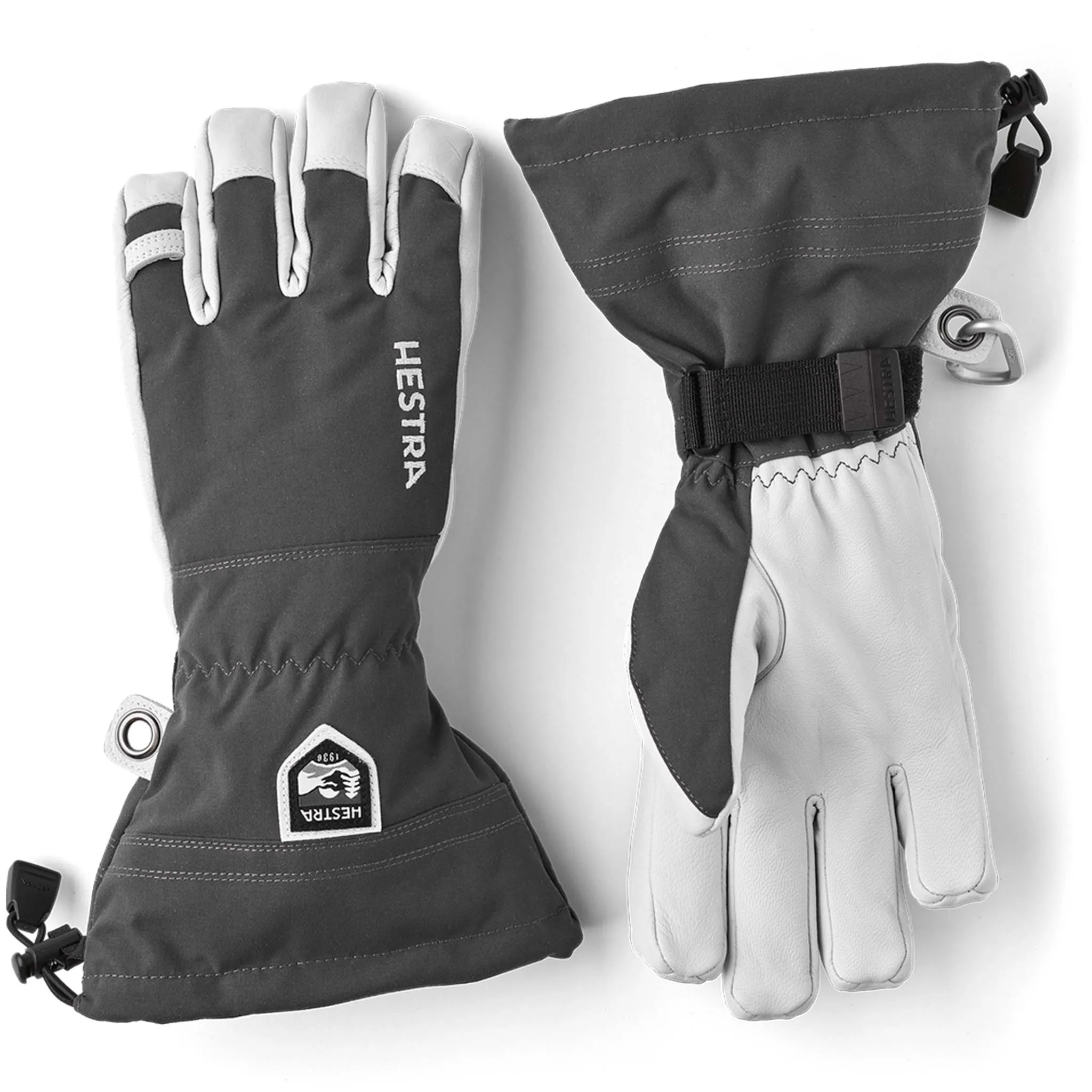 Army Leather Heli Ski Gloves in Grey