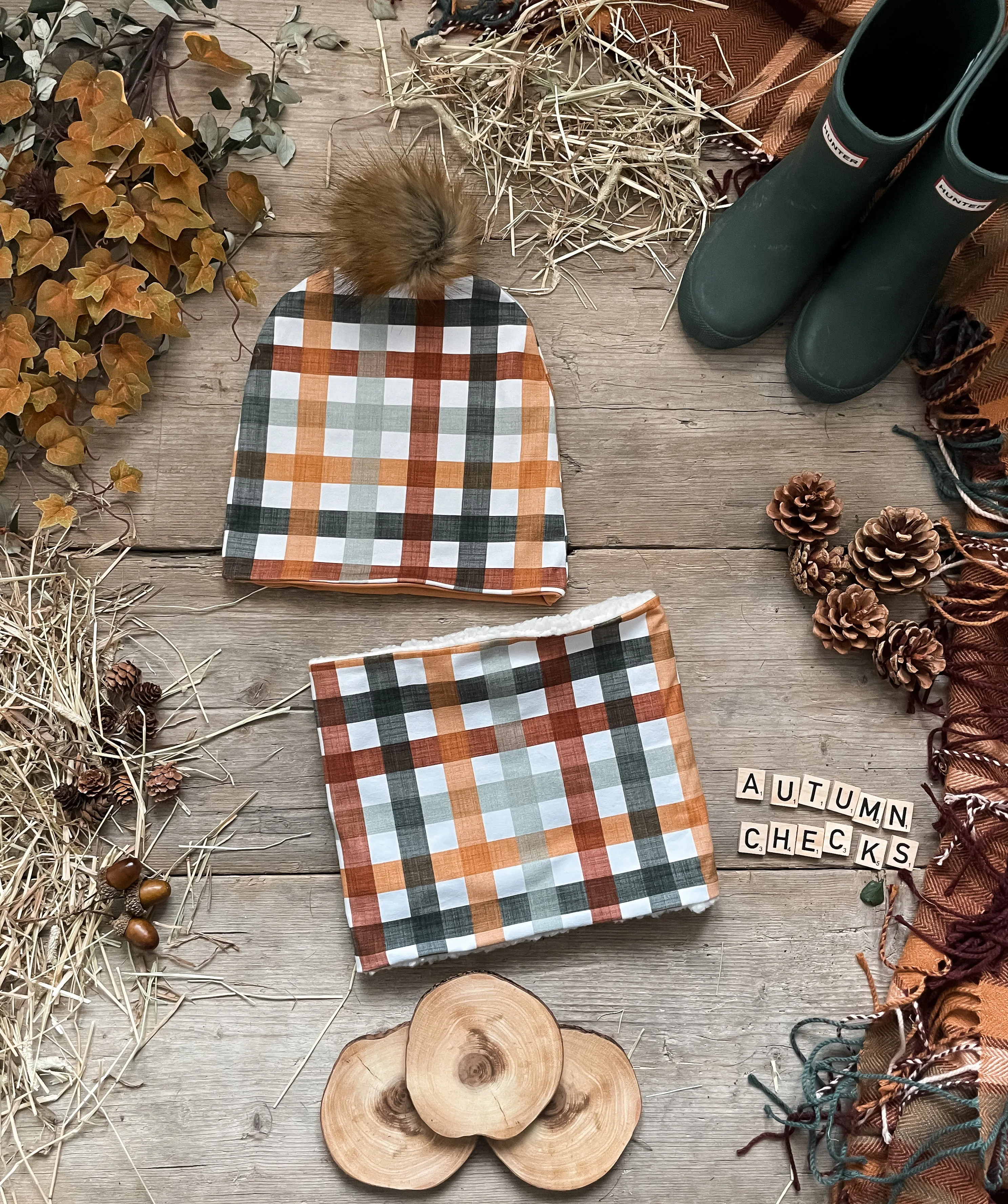 Autumn Checks Bobble Hat