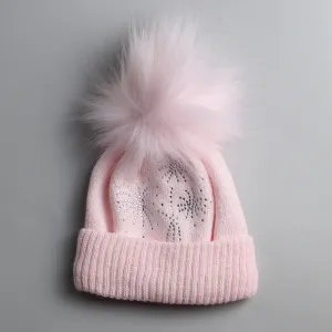 Baby Girls Pink Fur Pom Knitted Hat - Confetti