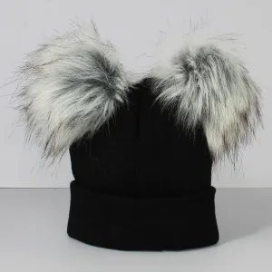 Black Double Pom Hat - 2 to 6 years