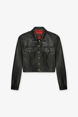 BLACK TRUCKER JACKET WITH GOLD BUTTONS