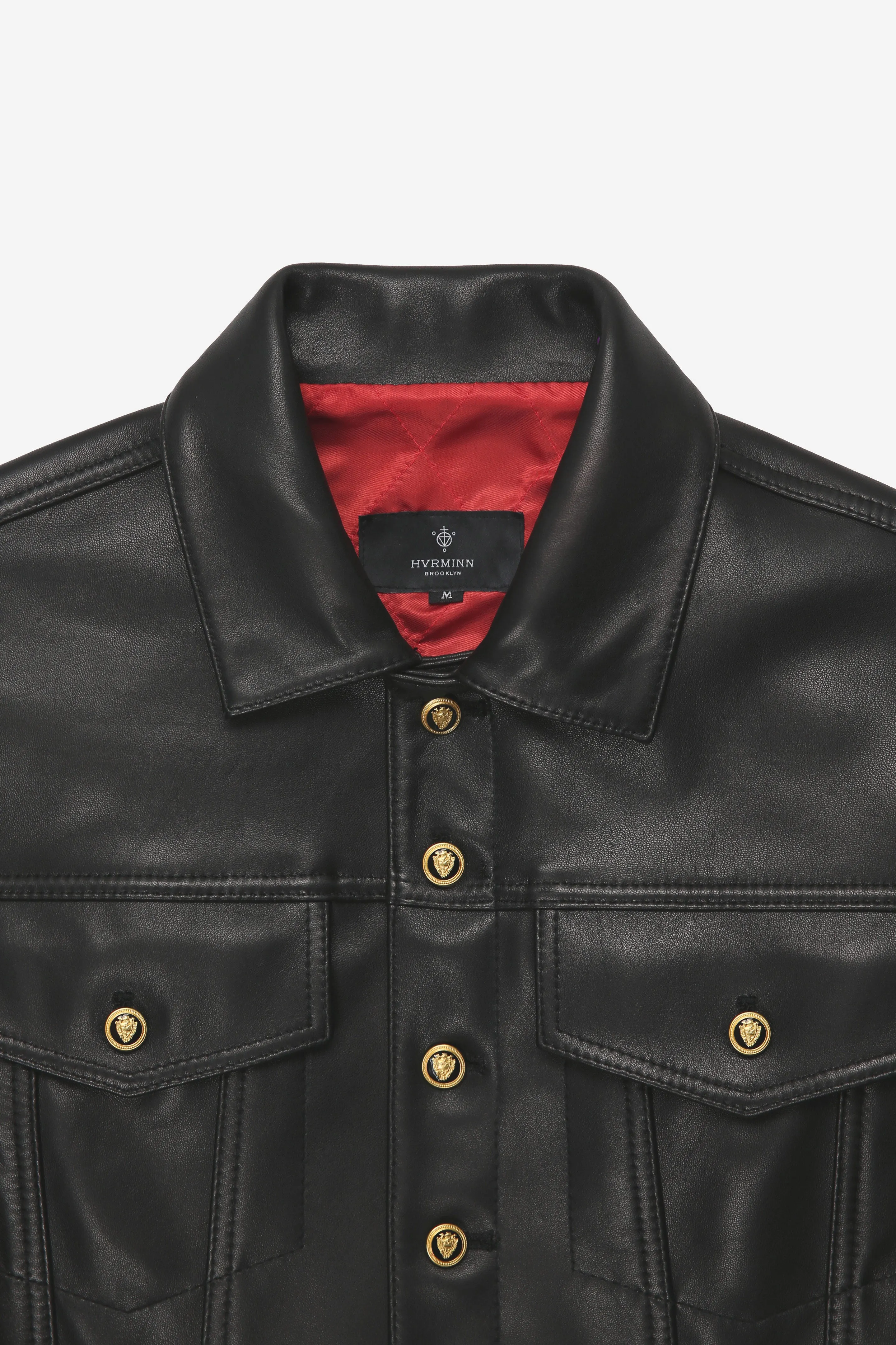 BLACK TRUCKER JACKET WITH GOLD BUTTONS