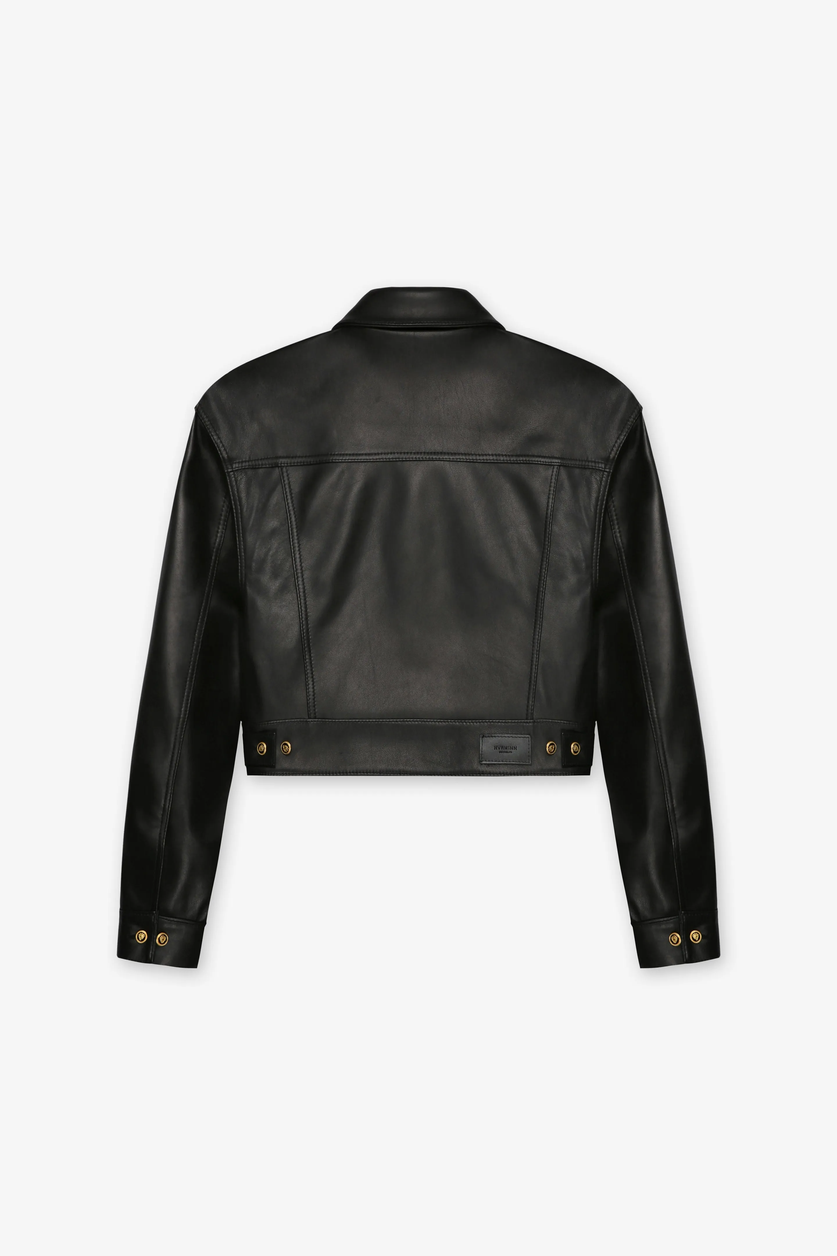 BLACK TRUCKER JACKET WITH GOLD BUTTONS