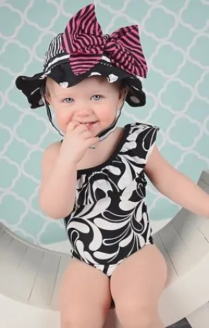 Black White Dot Sun Hat with Pink Black Bow-Rae-Mi