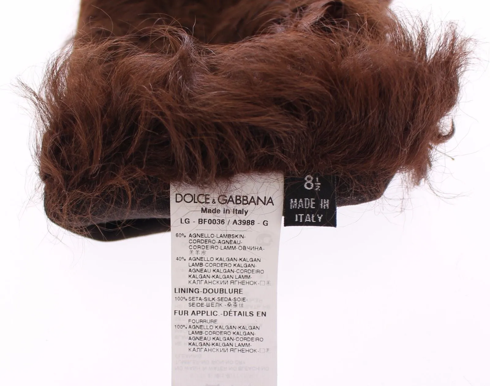 Brown Lambskin Fur Leather Wrist Gloves Silk