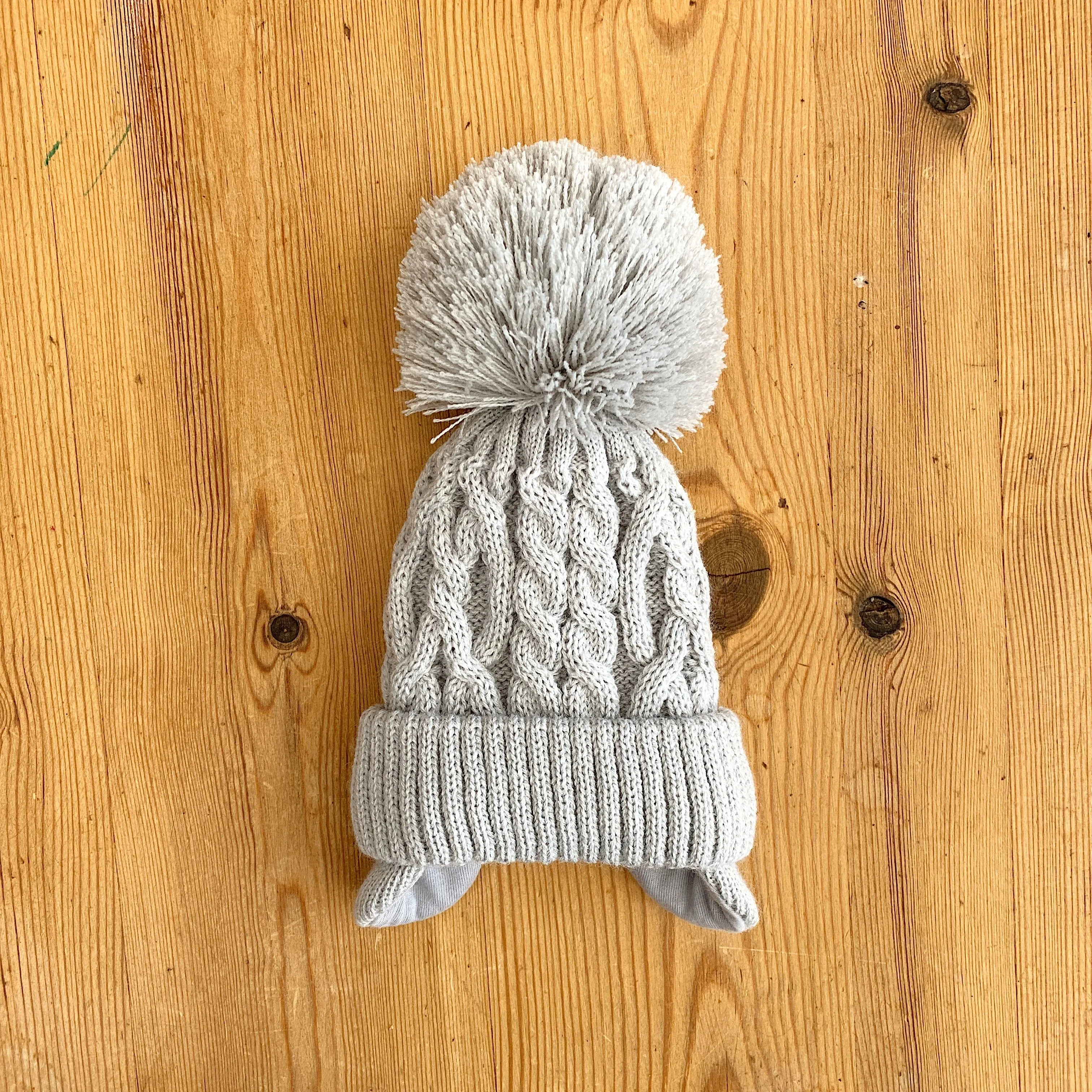 Cable Knit Pom Pom Hat with Ear Flaps