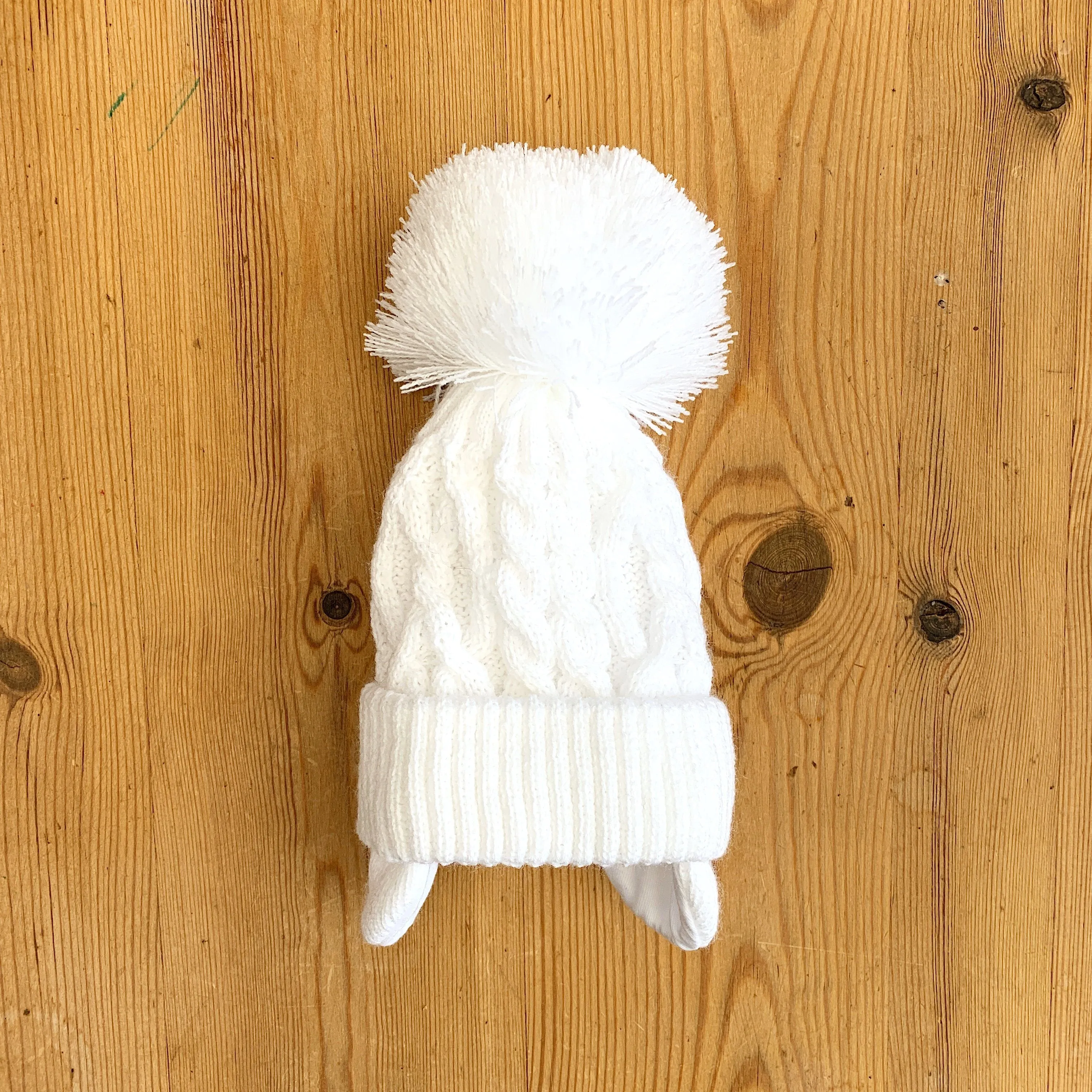 Cable Knit Pom Pom Hat with Ear Flaps