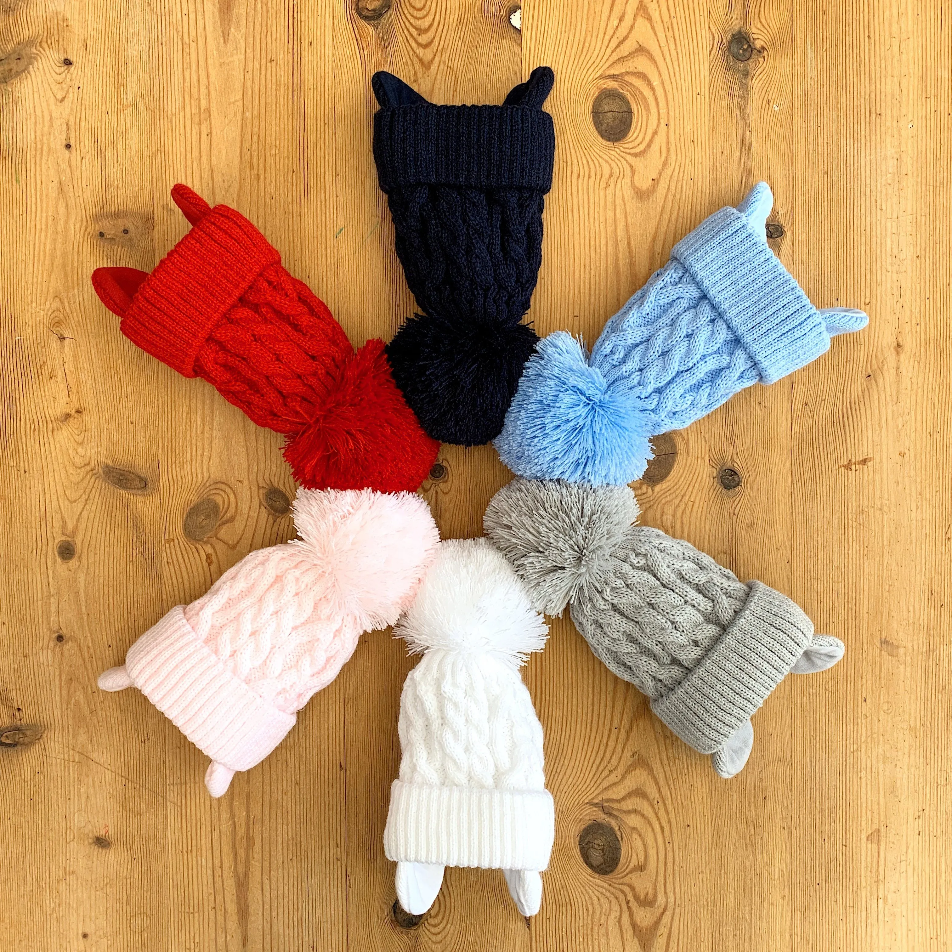 Cable Knit Pom Pom Hat with Ear Flaps
