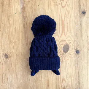 Cable Knit Pom Pom Hat with Ear Flaps