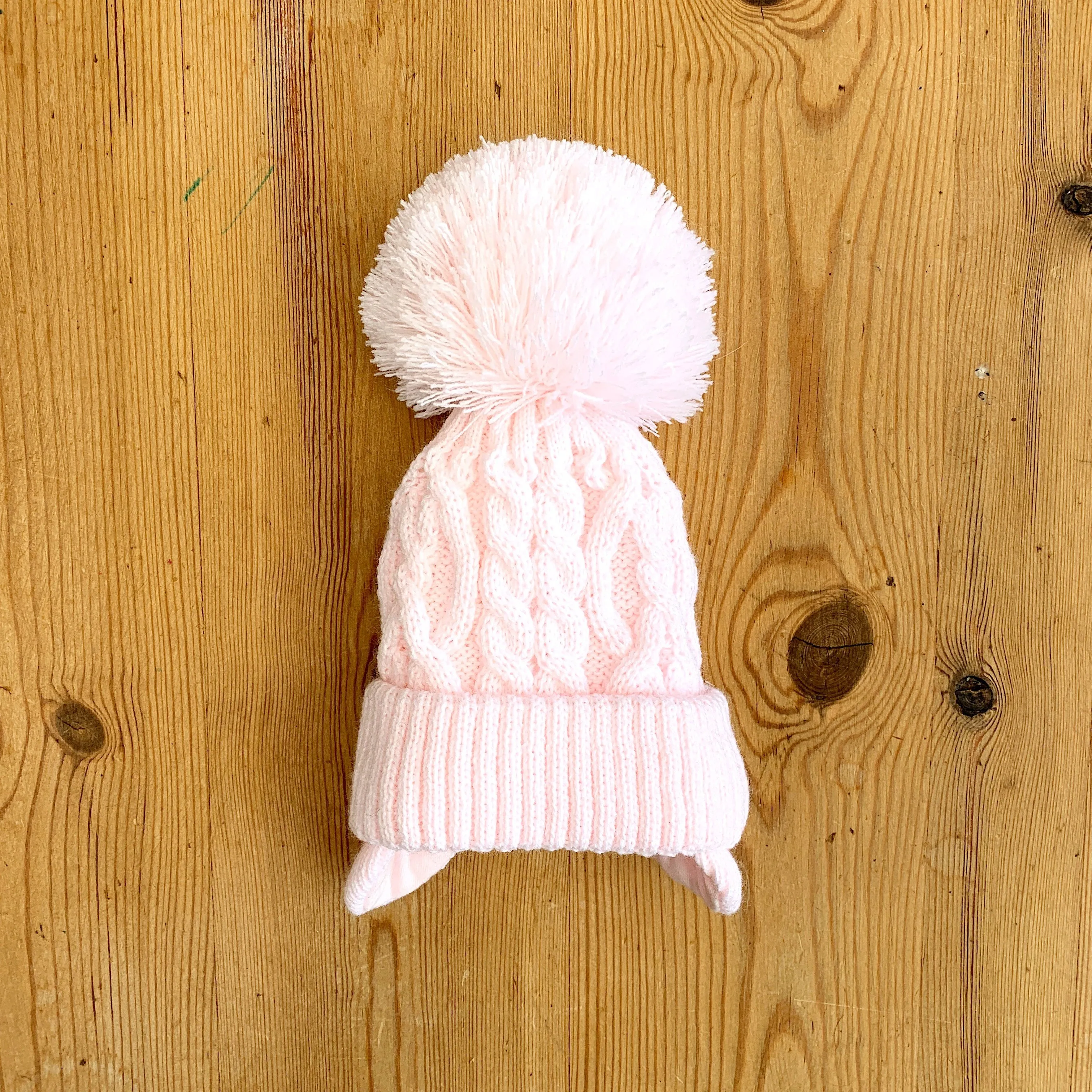 Cable Knit Pom Pom Hat with Ear Flaps