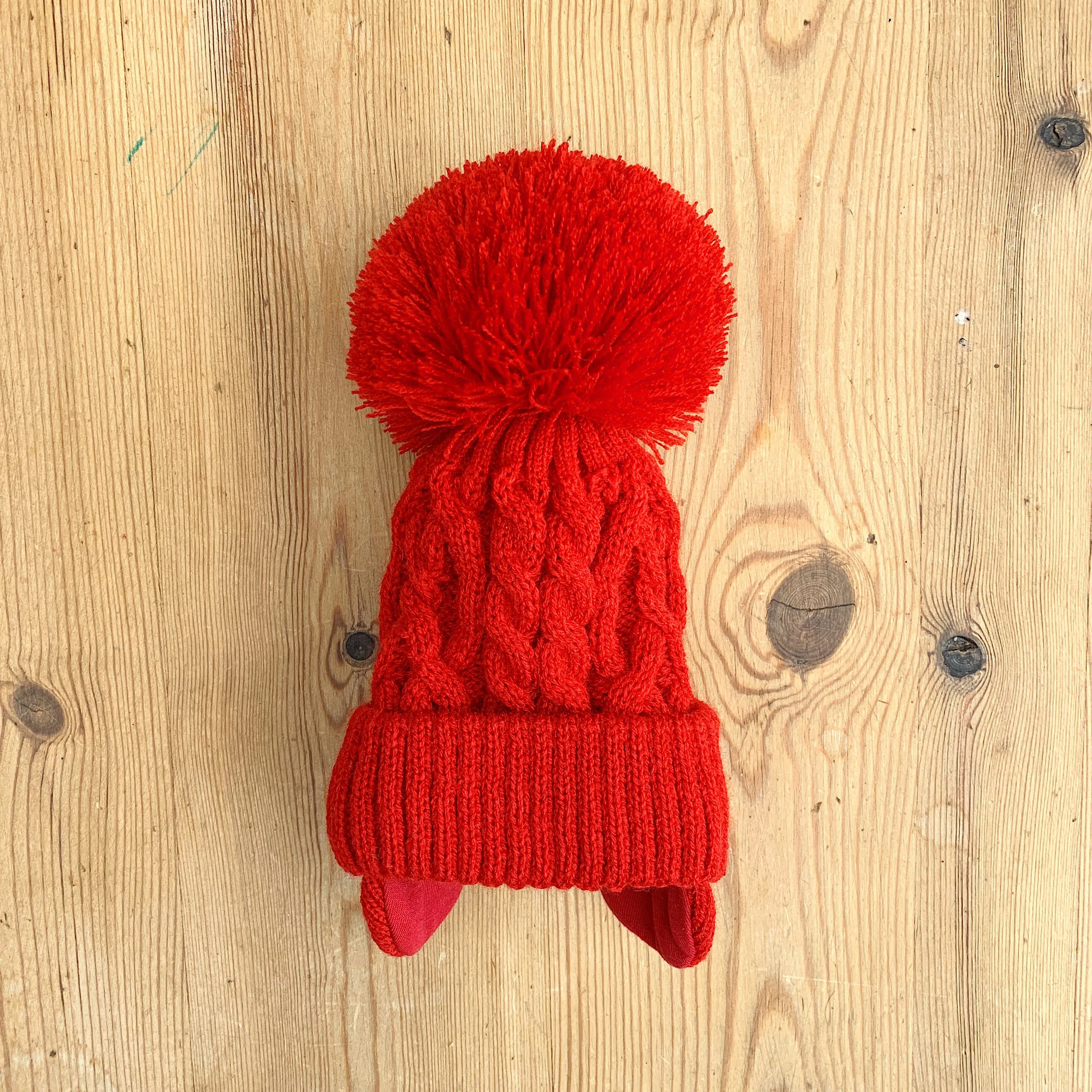 Cable Knit Pom Pom Hat with Ear Flaps