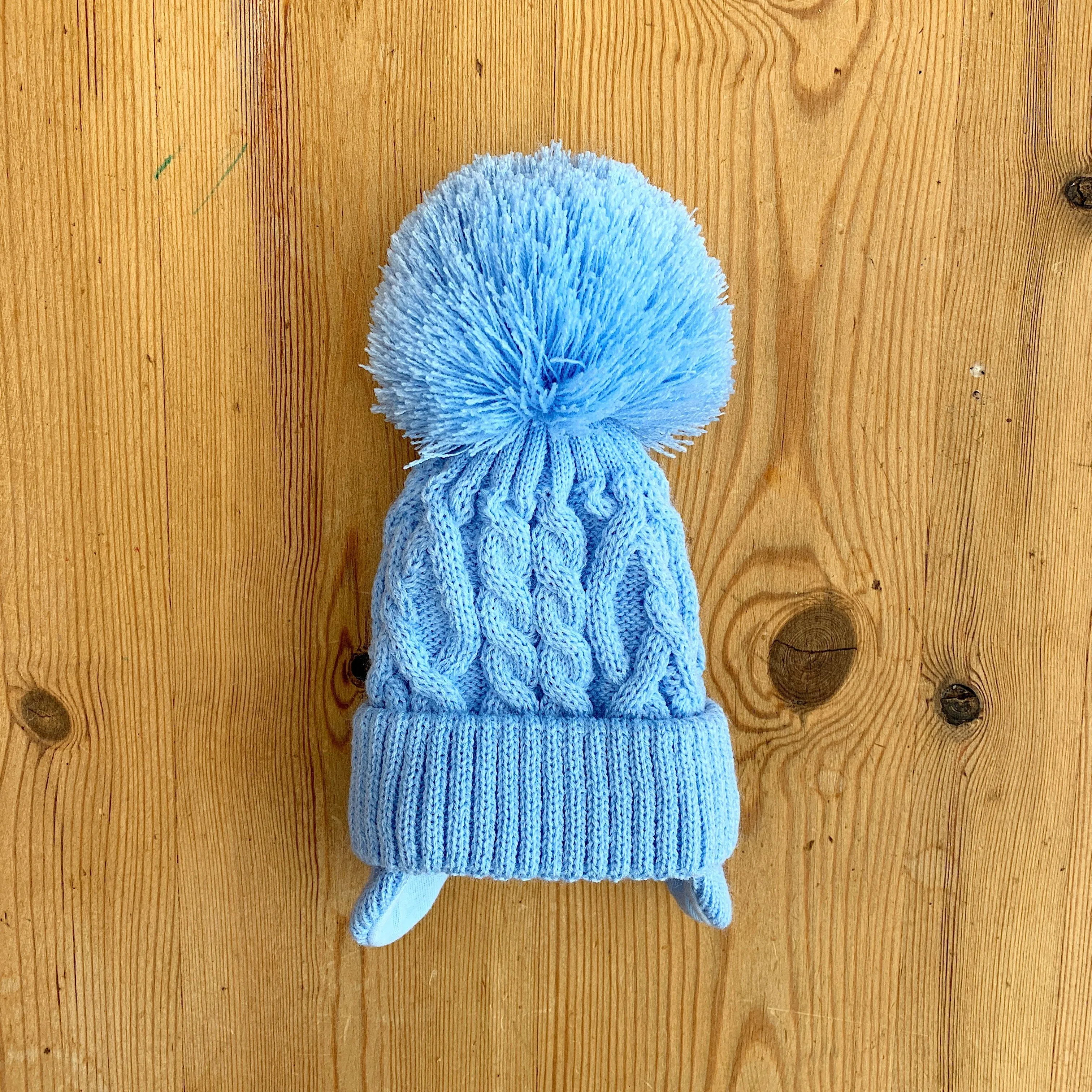 Cable Knit Pom Pom Hat with Ear Flaps