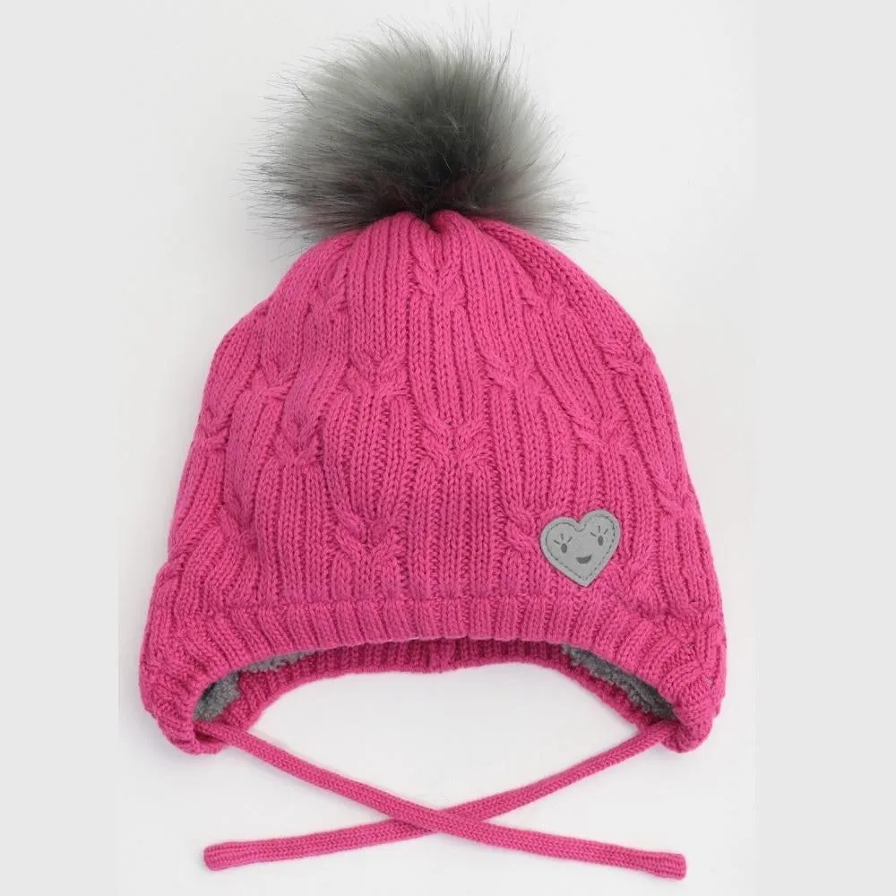 Calikids W2113 Knit Faux Fur Pompom Teddy Lined Hat (Cabaret Pink)