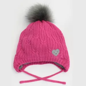 Calikids W2113 Knit Faux Fur Pompom Teddy Lined Hat (Cabaret Pink)