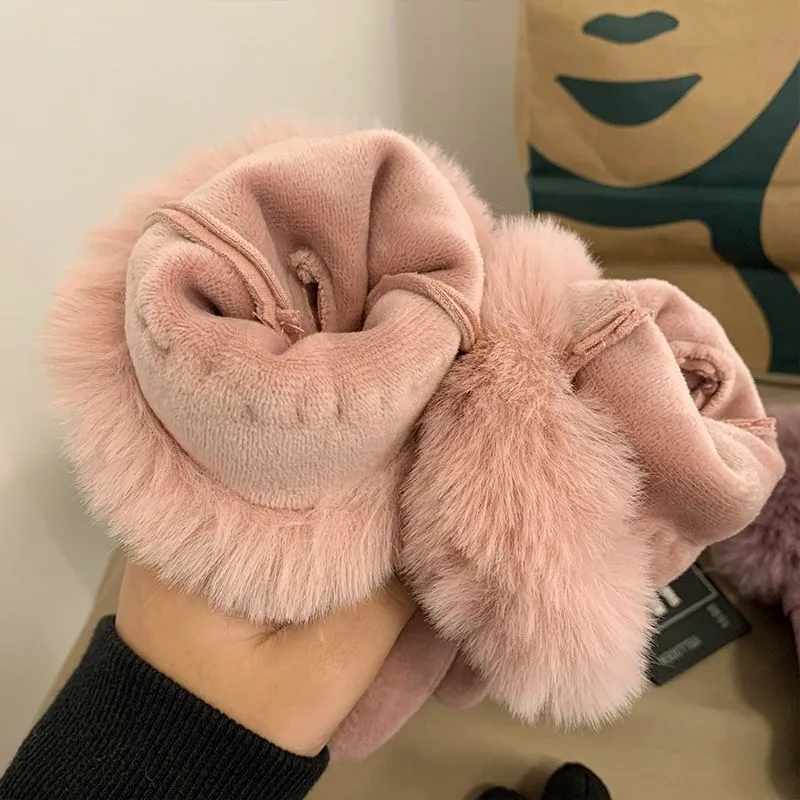 Cashmere-lined women's gloves. Warm and windproof. Fleece-lined and thickened cycling gloves. Outdoor winter finger-divided gloves.C-240919-3