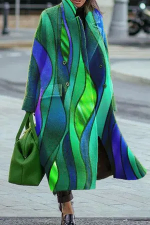 Casual Street Geometric Printing Turndown Collar Outerwear