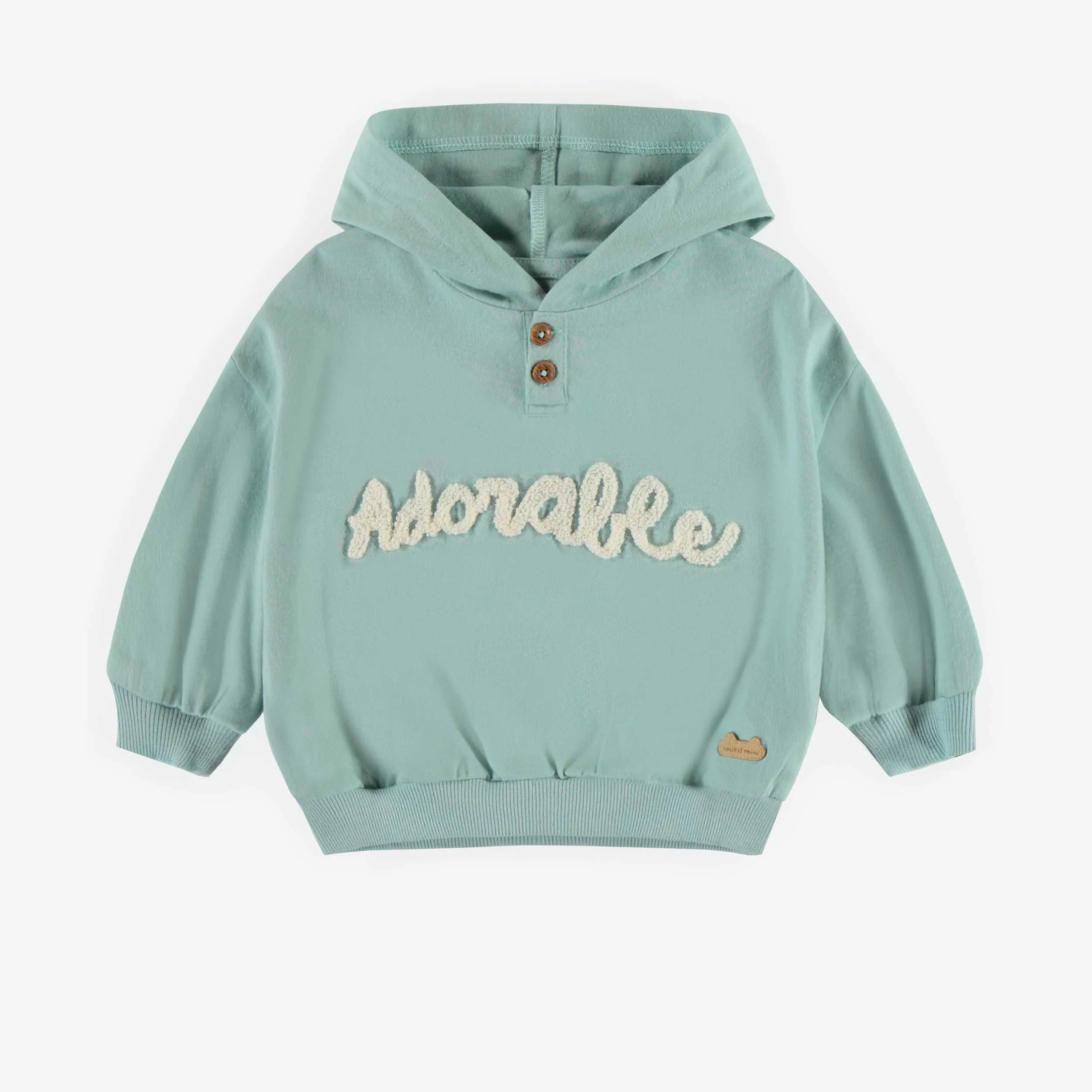 Chandail bleu en doux jersey biologique, naissance || Blue crewneck in soft organic jersey, newborn