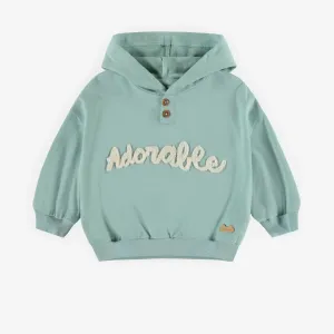 Chandail bleu en doux jersey biologique, naissance || Blue crewneck in soft organic jersey, newborn
