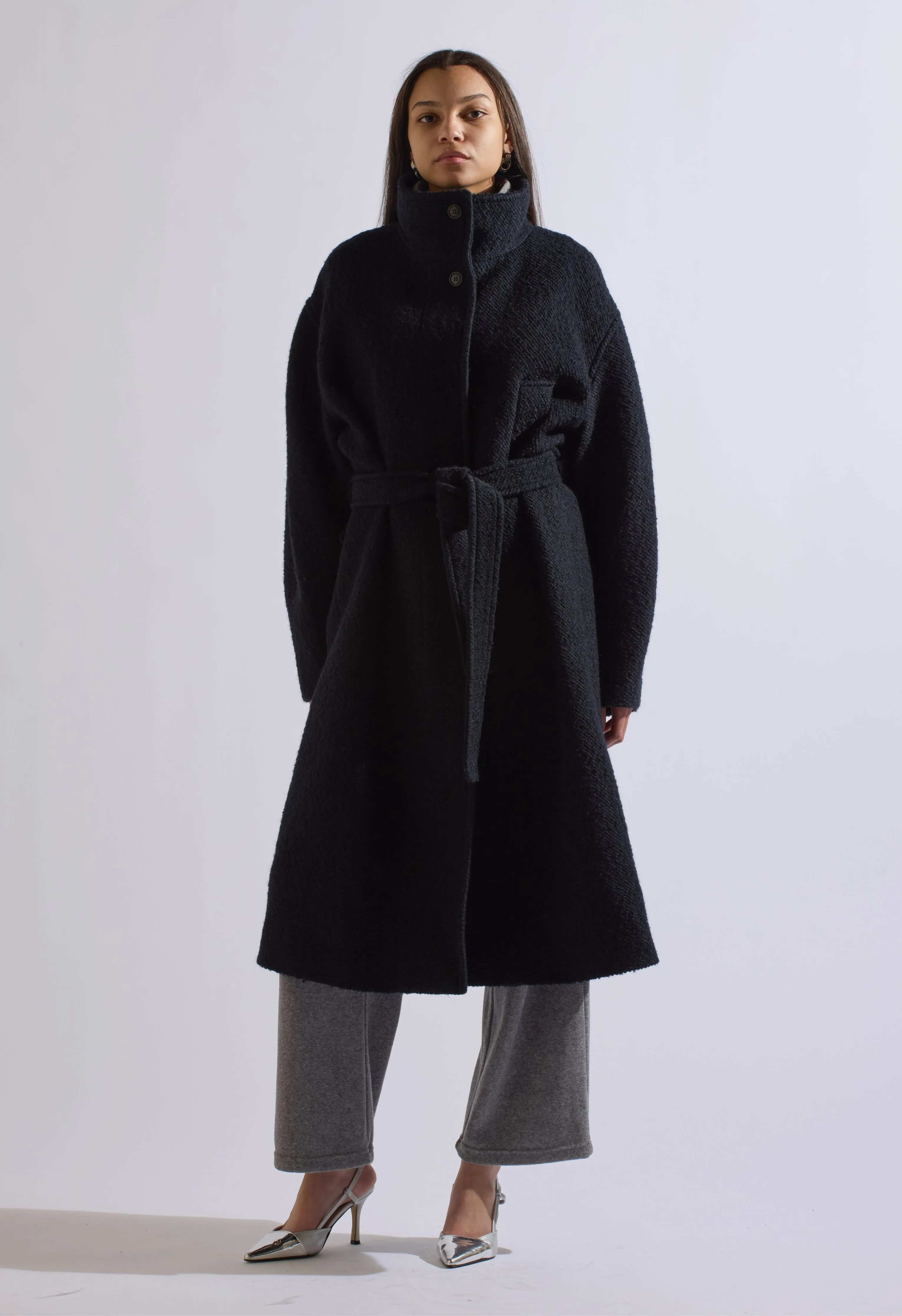 Collared Wool Trench In Midnight