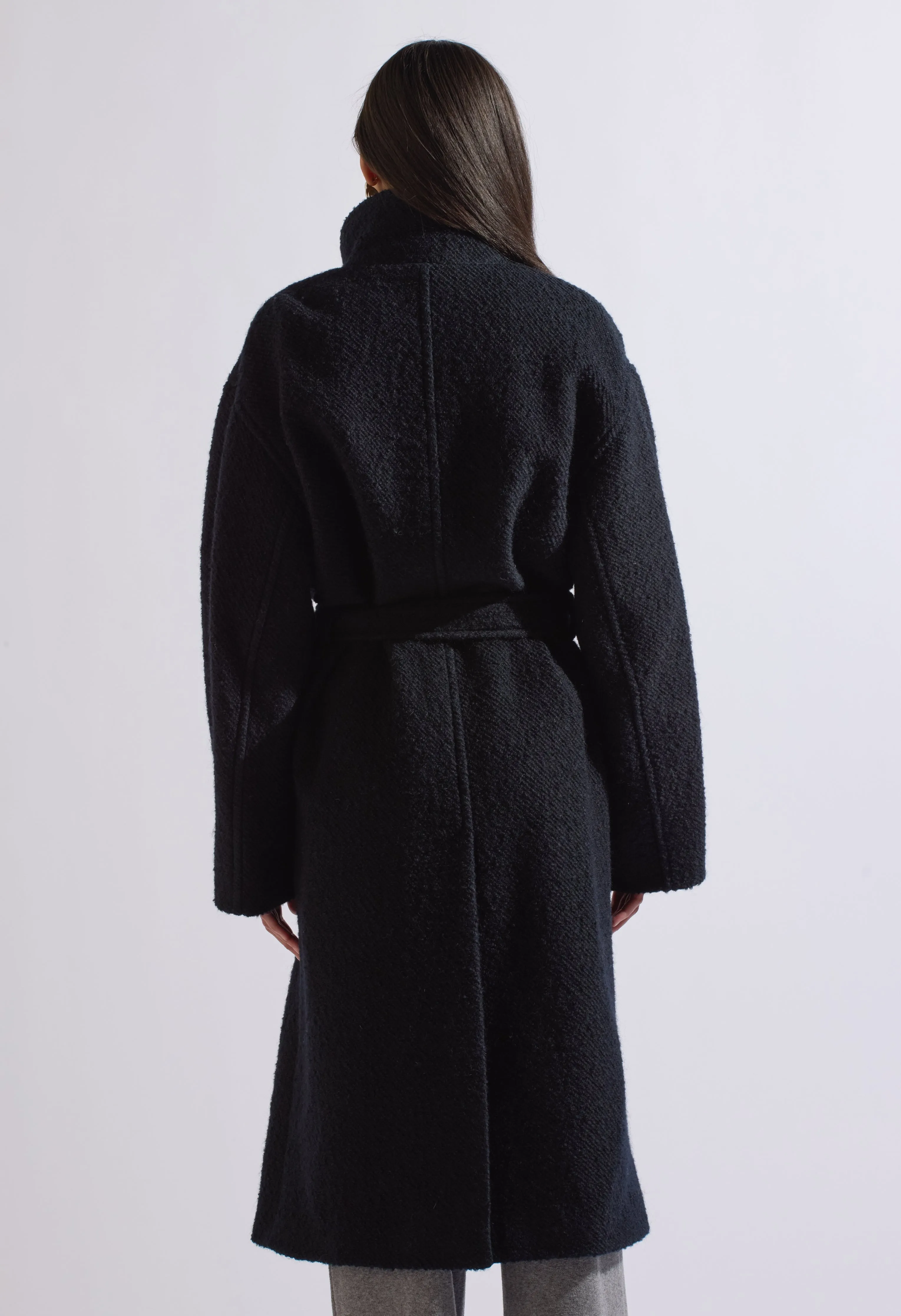 Collared Wool Trench In Midnight