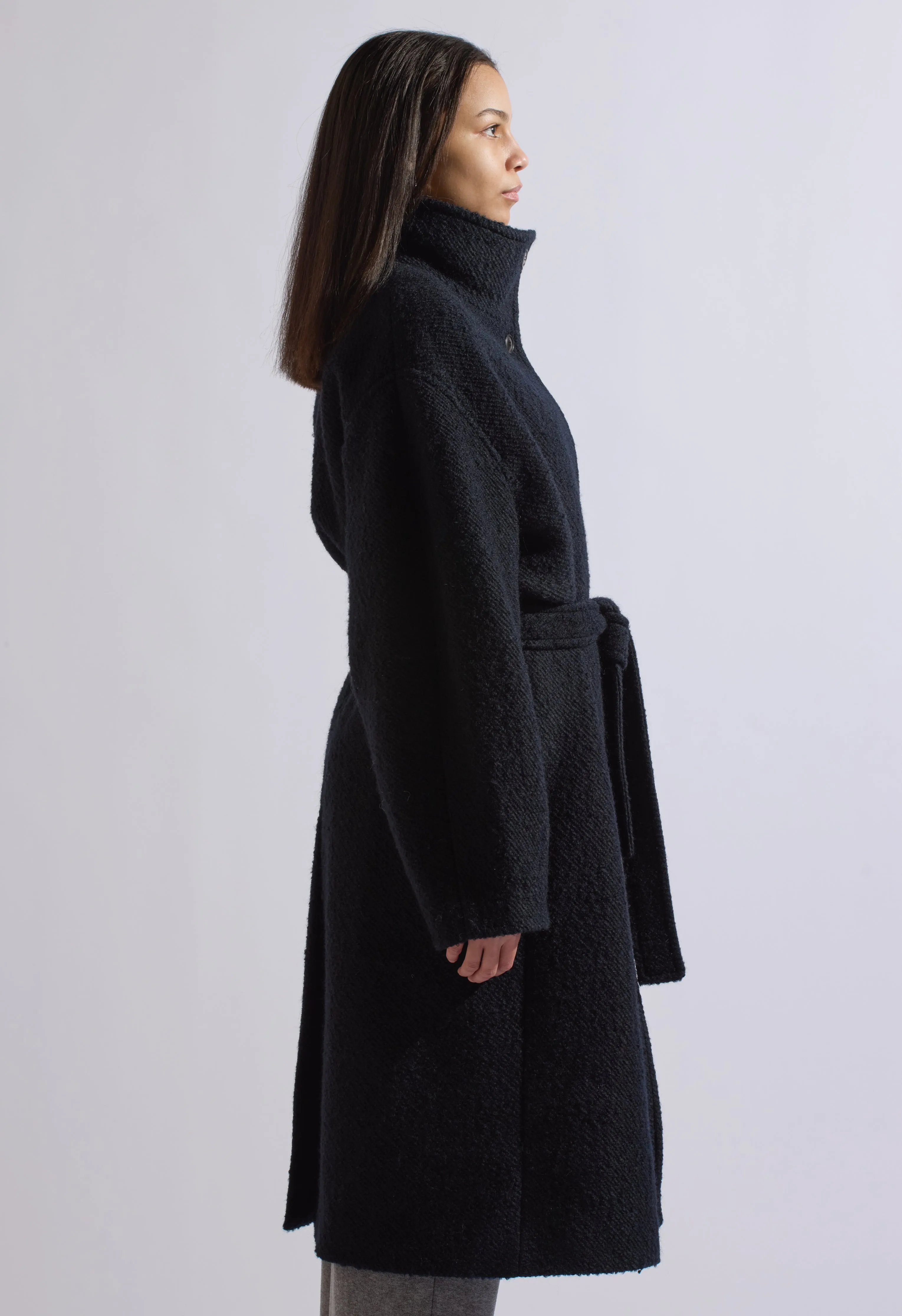 Collared Wool Trench In Midnight