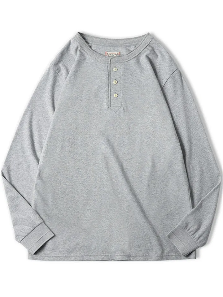 Comfortable Solid Color Workwear Henley Shirt for Men