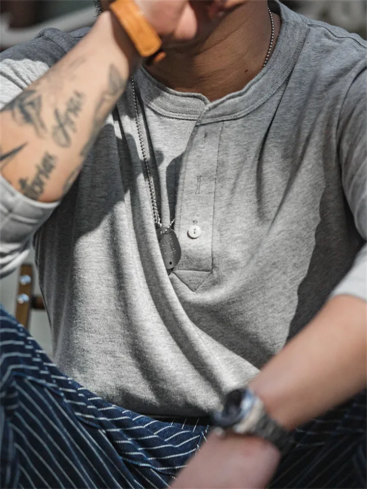 Comfortable Solid Color Workwear Henley Shirt for Men