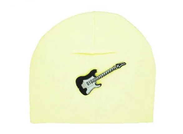 Cream Applique Hat with Black Guitar