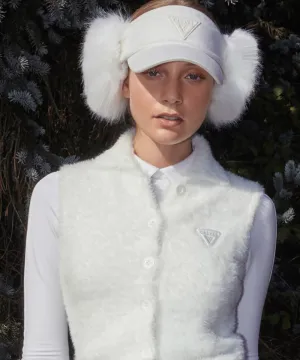 CREVE NINE: Ear-Shaped Fur Visor - White