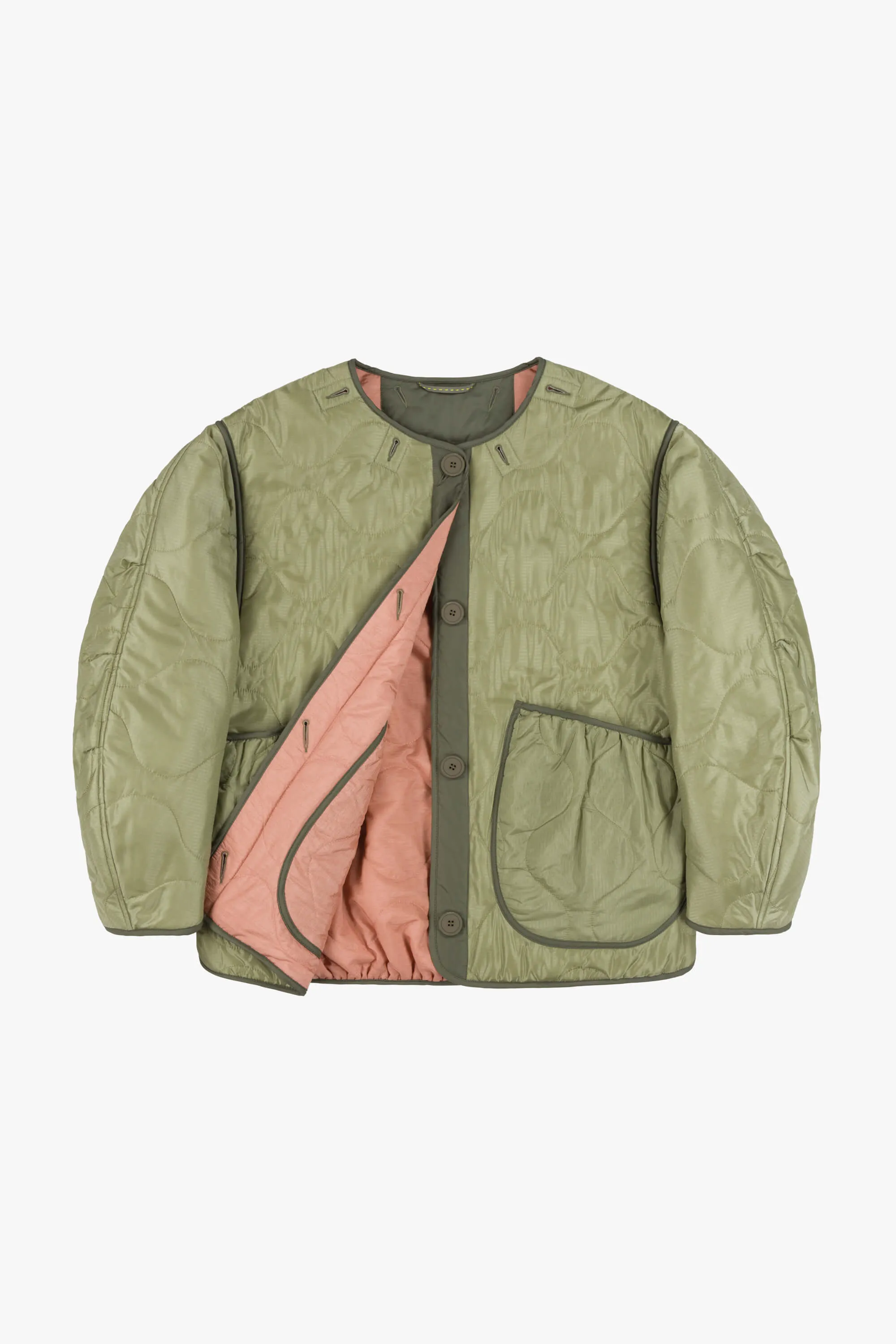 Cropped Quilt Jacket - Pale Pink / Pale Sage
