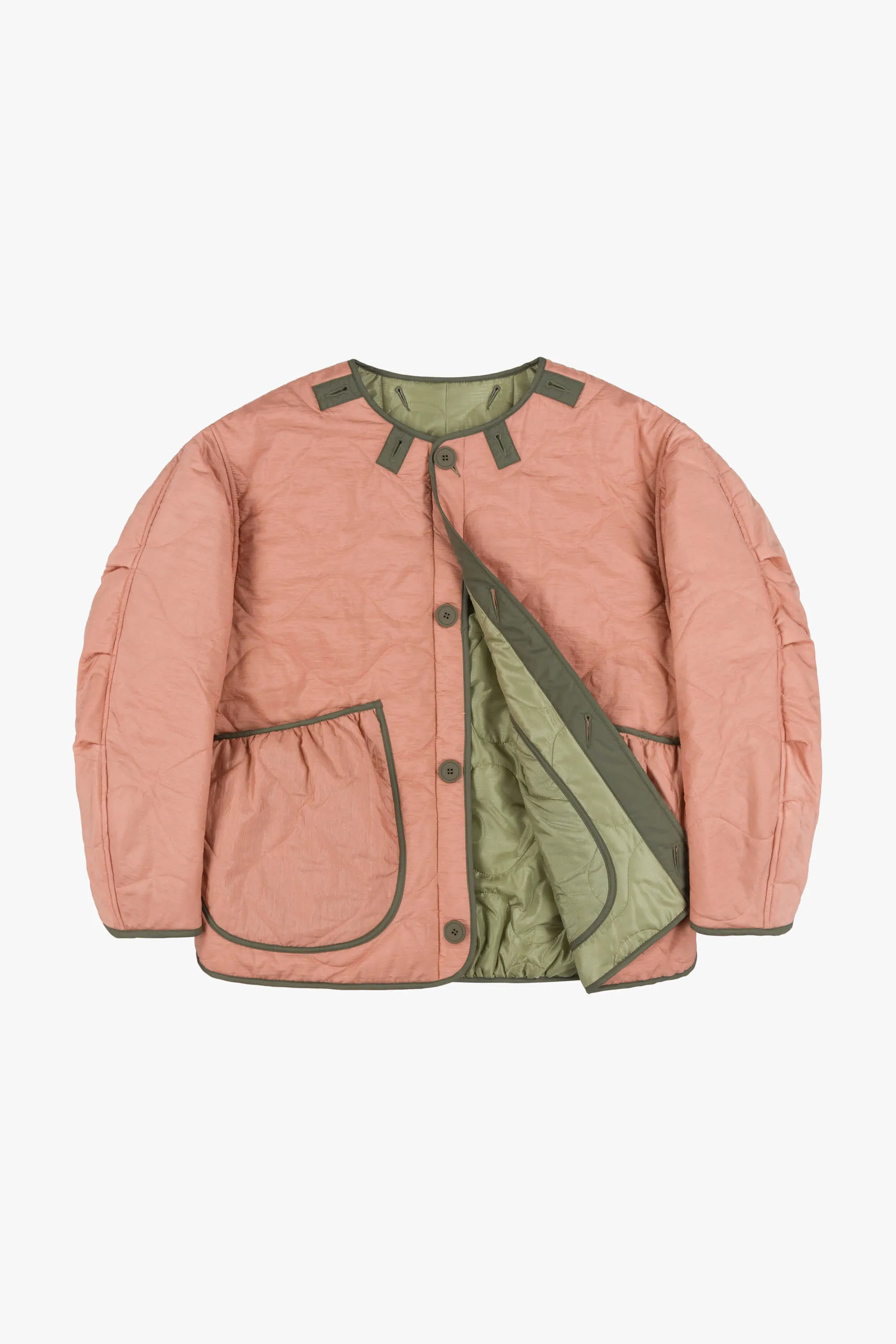 Cropped Quilt Jacket - Pale Pink / Pale Sage