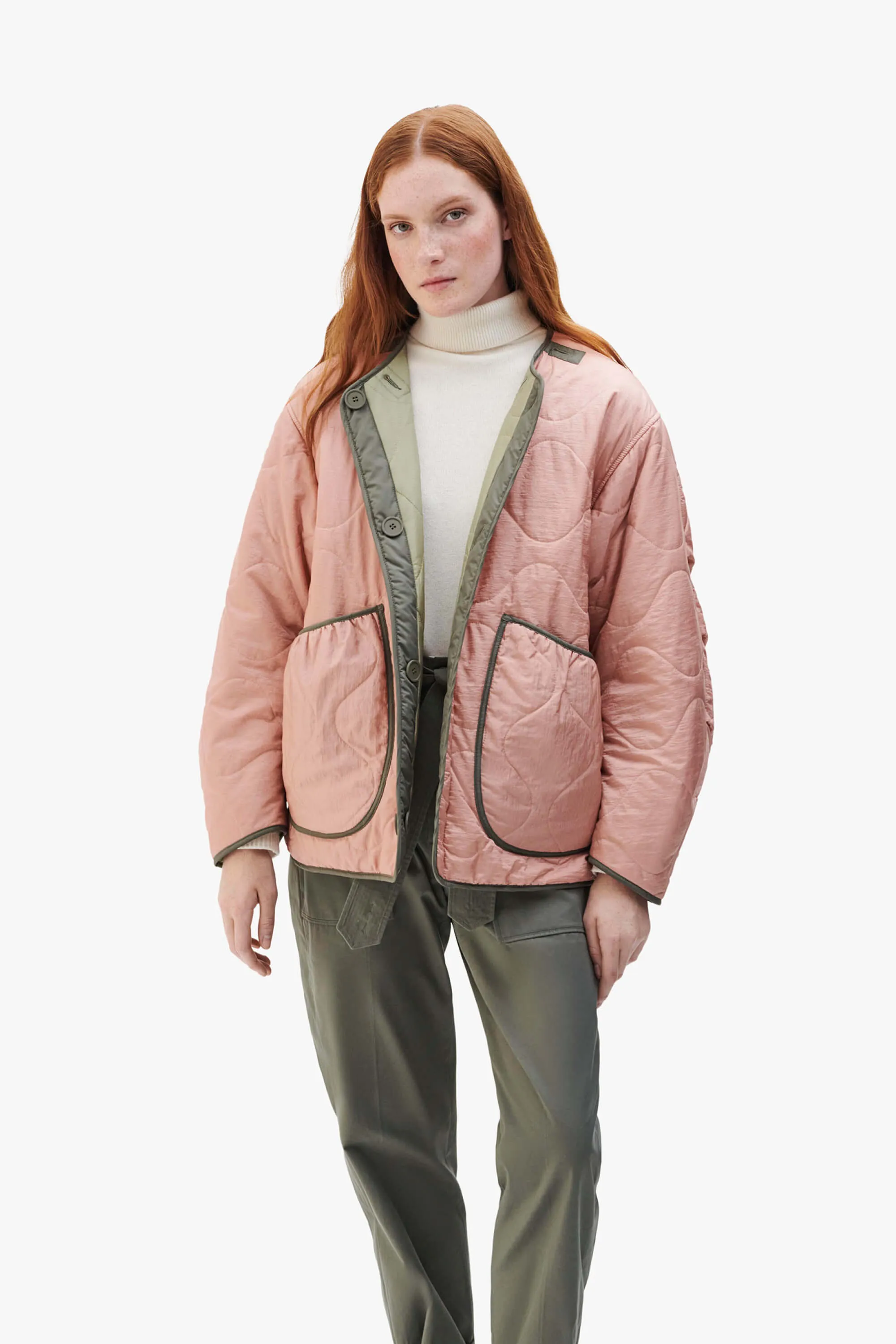 Cropped Quilt Jacket - Pale Pink / Pale Sage