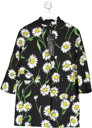 Dolce & Gabbana Black Daisy-print Topper Coat UK 10