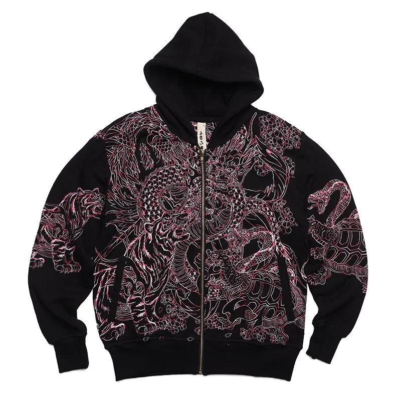 Embroidery Heavy Work Hooded Cardigan Coats  Men Boys