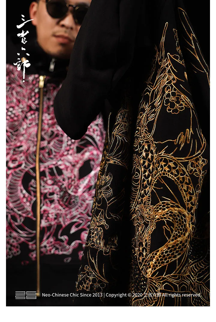 Embroidery Heavy Work Hooded Cardigan Coats  Men Boys