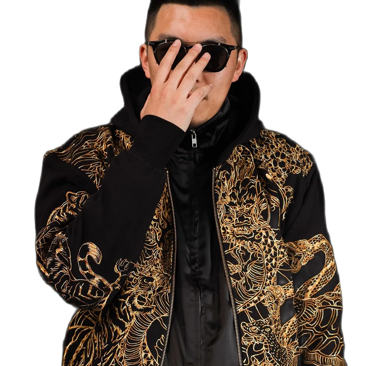 Embroidery Heavy Work Hooded Cardigan Coats  Men Boys
