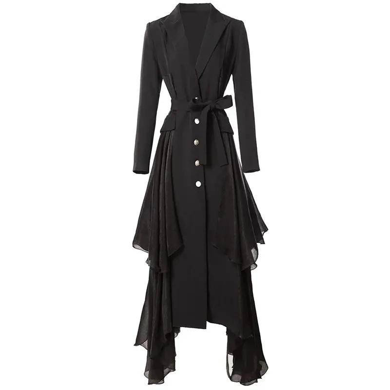 Emily Single Breasted Ruffles Office Lady Lace-up Outerwear