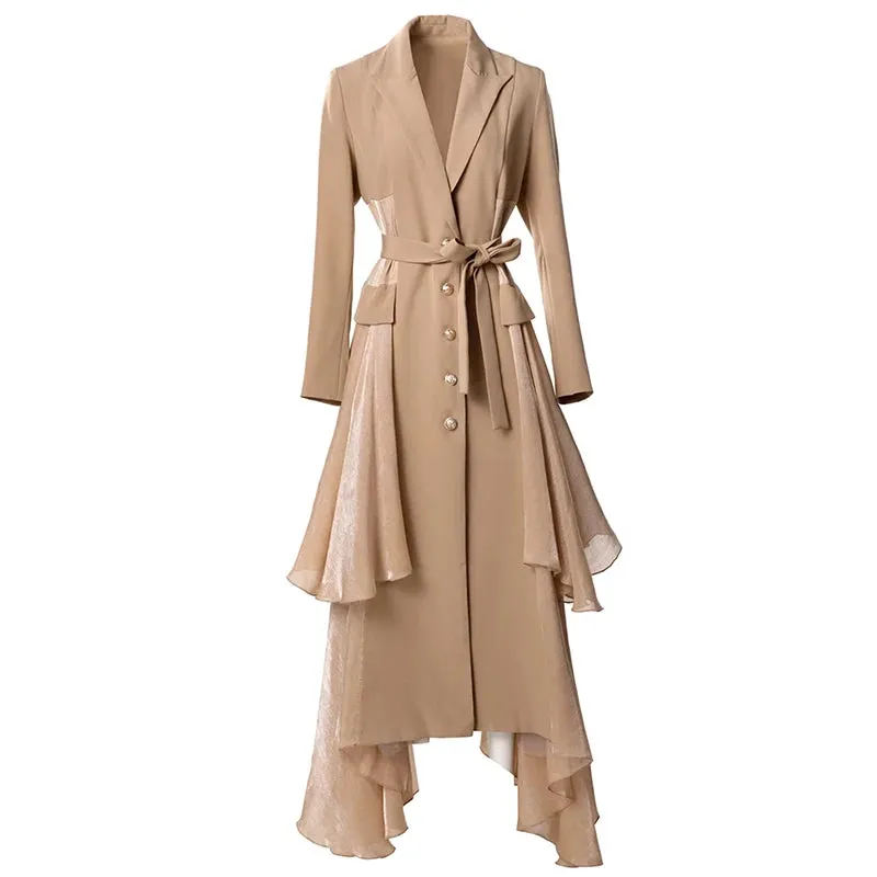 Emily Single Breasted Ruffles Office Lady Lace-up Outerwear