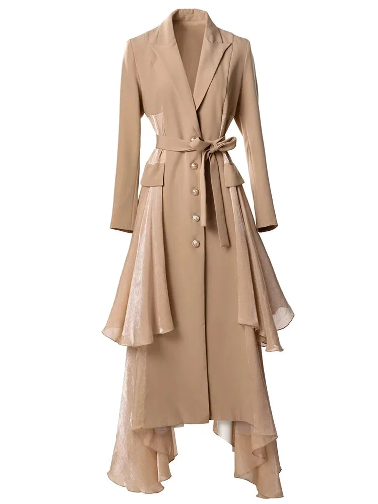 Emily Single Breasted Ruffles Office Lady Lace-up Outerwear
