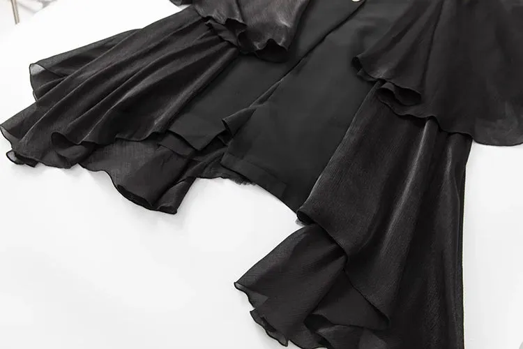 Emily Single Breasted Ruffles Office Lady Lace-up Outerwear