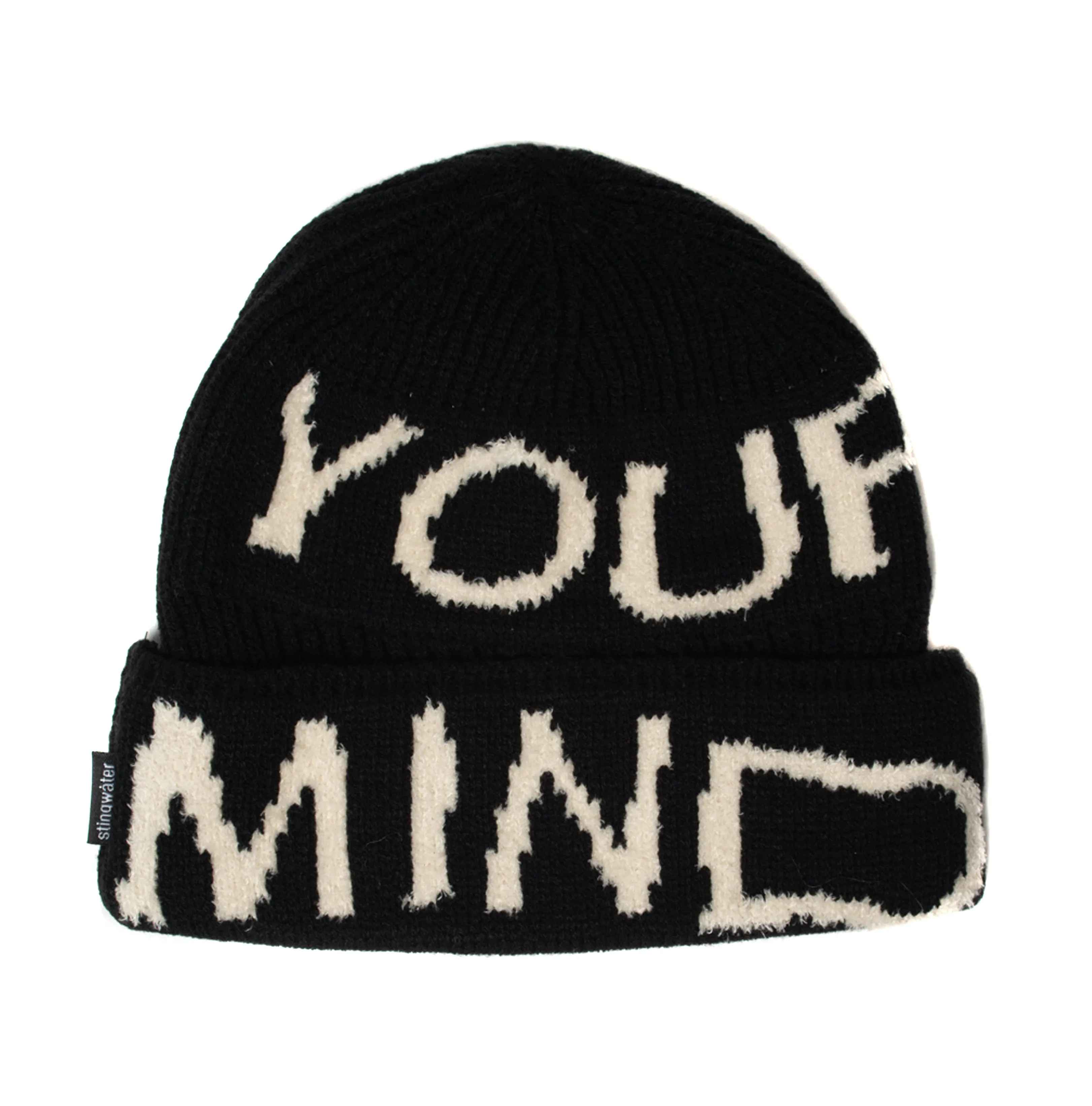 Empty Your Mind Knit Fold Beanie Black