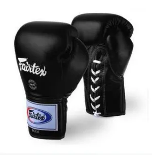 Fairtex BGL6 Pro Lace-up Competition Fight Gloves Black