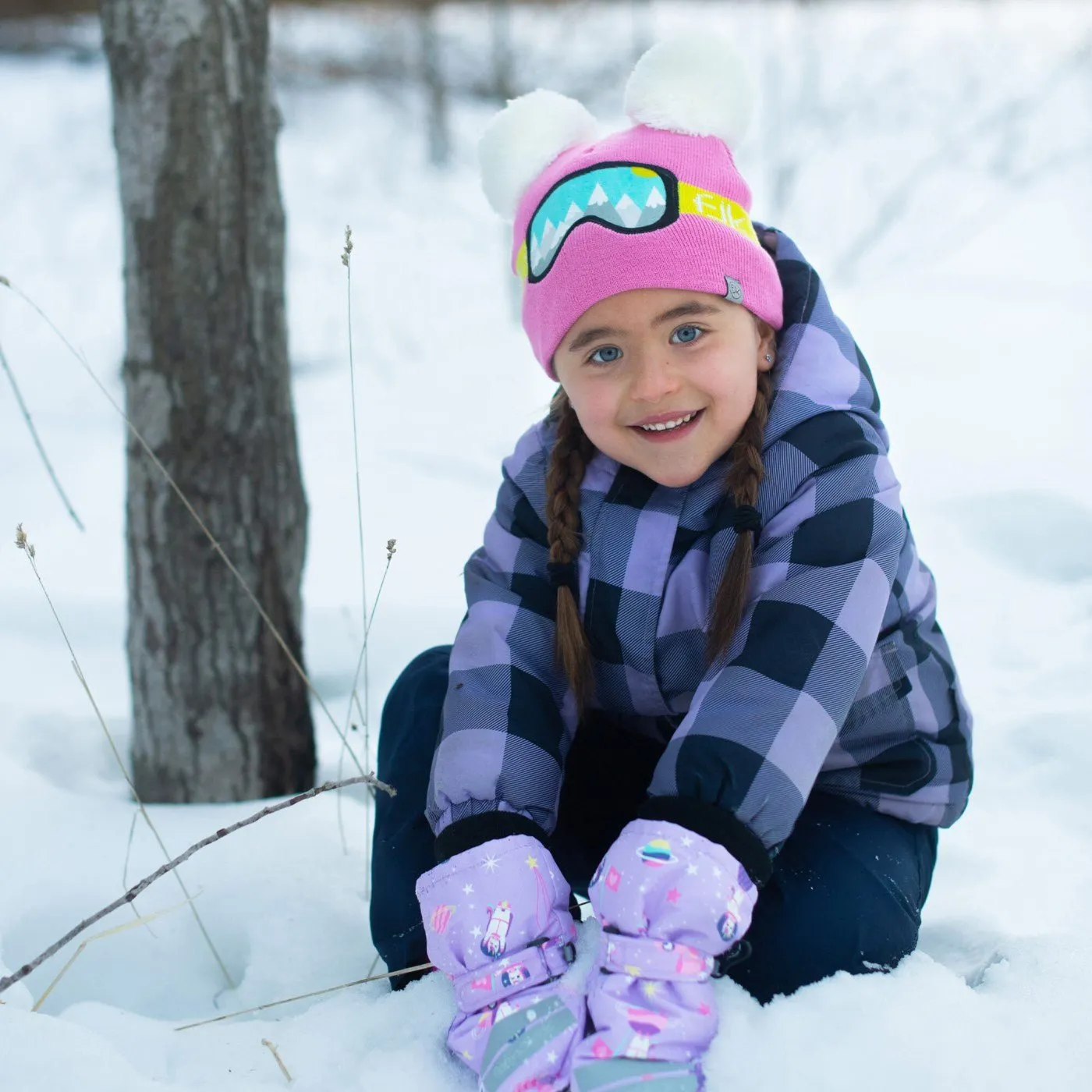 FLAPJACKKIDS  - Knitted Toque Ski Goggles Pink Med/Lrg