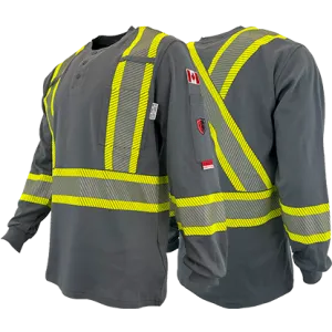 FR / Arc Flash Long Sleeve Henley Shirts w/Segmented Striping by Atlas Workwear - Style 4034