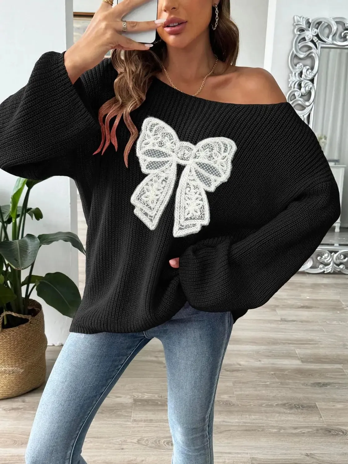 'Freya' Bow Long Sleeve Sweater